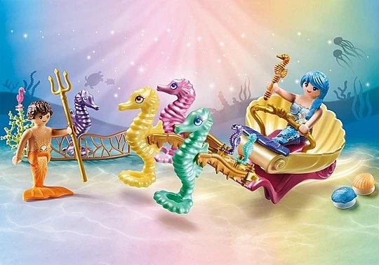 Set figurina Playmobil Princess Magic 71500, banorë nënujore me karrocë kuaj deti