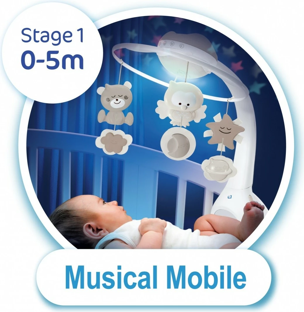 Karusel muzikor 3-në-1 B-kids Infantino, për foshnje, bezhë/bardhë