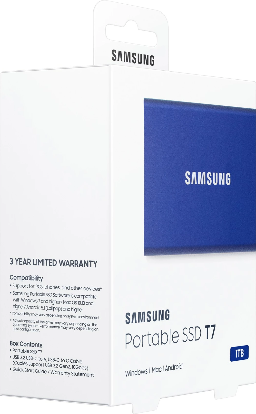 SSD portabël Samsung T7, 1 TB, USB Type-C, 3.2 Gen 2, Blu