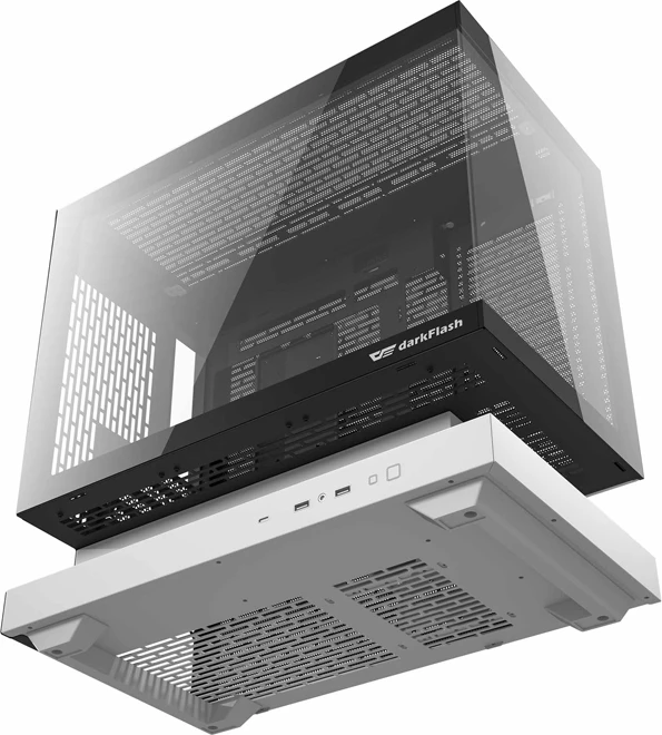 Kasë Darkflash F1 midi tower, M-ATX/ITX, x3 HDD + x3 SSD, panel xham i temperuar, USB-A 3.0 x2/USB-C, e bardhë, set me 6 ventilatorë ARGB