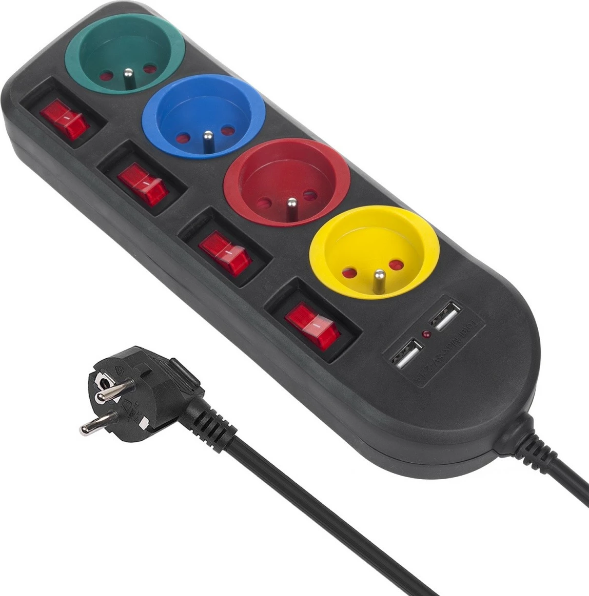 Listë elektrike Maclean MCE229B me 4 dalje + 2xUSB, e zezë