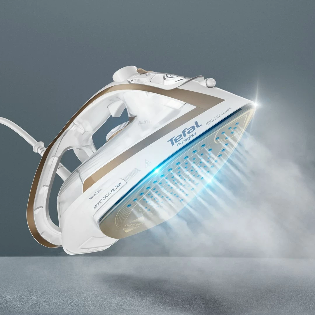 Hekur Tefal Puregliss FV8042, 3000 W, Durilium AirGlide Autoclean, Bardhë/Bronzi