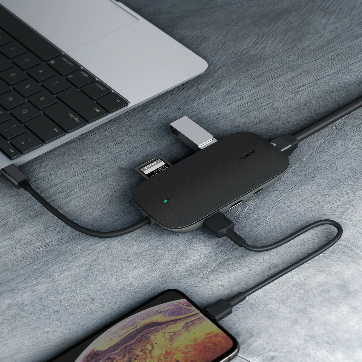 USB-C HUB AUKEY CB-C71 8-në-1, HDMI 4K, 3x USB 3.1, RJ45, SD/microSD, Power Delivery 100W, Alumini, Zi