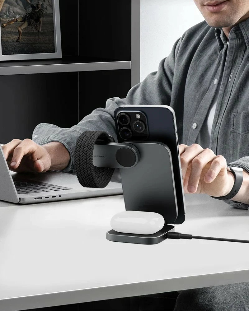 Karikues wireless 3-në-1 AUKEY LC-MC312 MagSafe Qi2, 15W + Karikues PD 30W, Gri, me etui