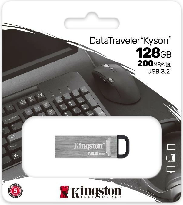 Pendrive Kingston DataTraveler Kyson 128GB, USB 3.2 Gen1, Argjendtë