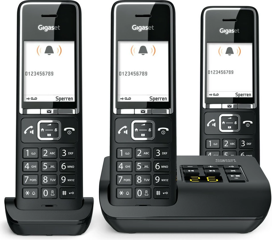 Telefon pa tela Gigaset COMFORT 550A, 3 dorëza, regjistrues automatik, 200 kontakte, i zi