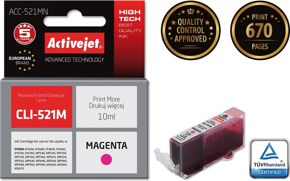 Ngjyrë zëvendësuese Activejet ACC-521MN për printer Canon, 10ml, e vjollcë