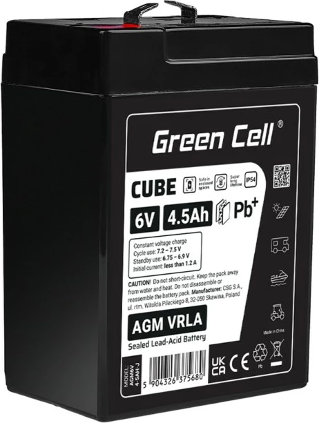 Bateri AGM VRLA, Green Cell, AGM6V4-5AH-J, 6V 4.5Ah IP54, e zezë