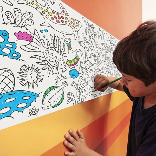 Letër ngjitëse Carioca me dizajne deti, për fëmijë, 198x30cm, me 8 lapsa me ngjyra