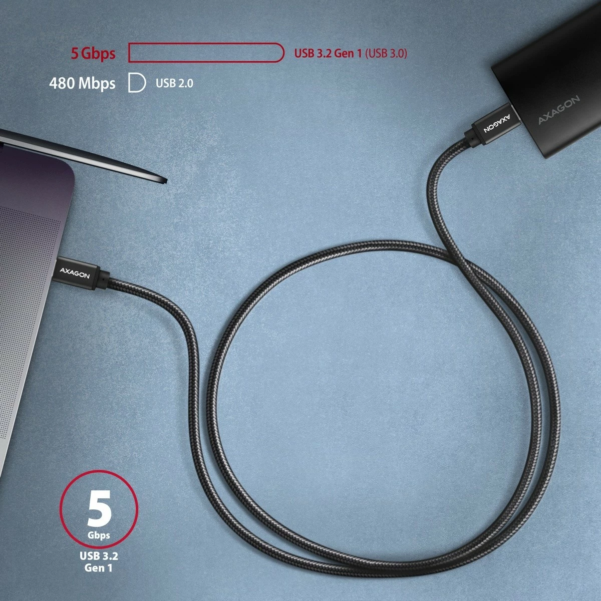 Kabllo USB-C në USB-C AXAGON BUCM3-CM10AB, 1m, 60W, i zi