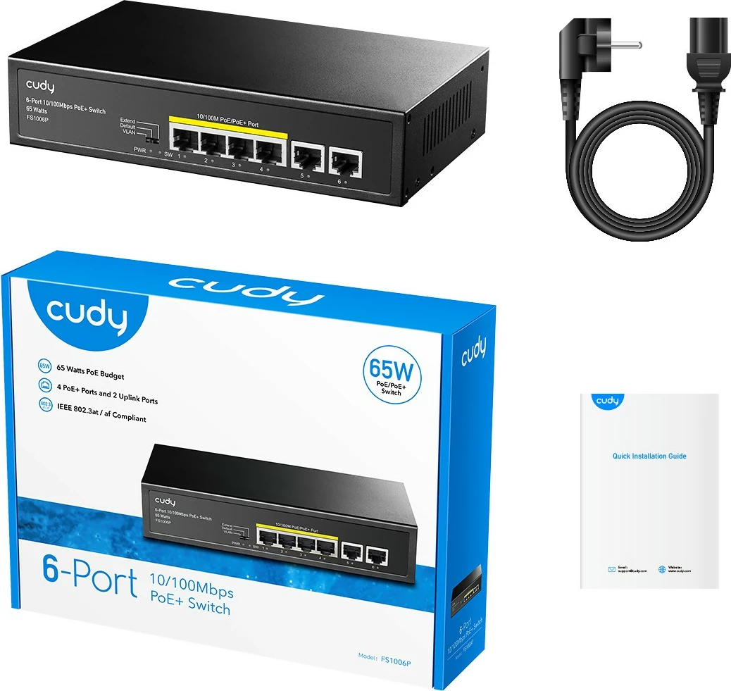 Switch Cudy FS1006P, 6 porta, PoE+, 65W, Desktop, i zi