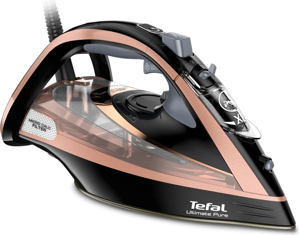 Hekur për hekurosje Tefal Ultimate Pure FV9845, 3200W, i zi/bakër