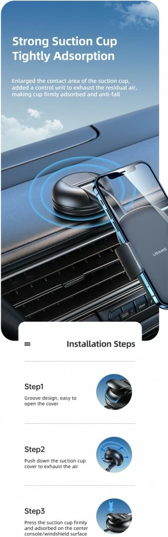 Mbajtës telefoni për veturë USAMS US-ZJ063, i zi