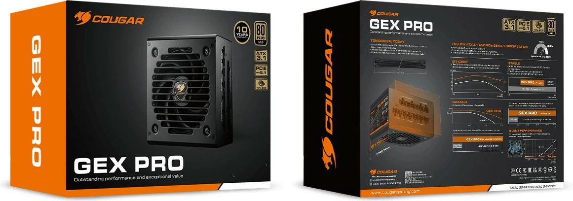Furnizues energjie Cougar GEX PRO 850W, ATX 3.1, modular, 80 Plus Gold, zi