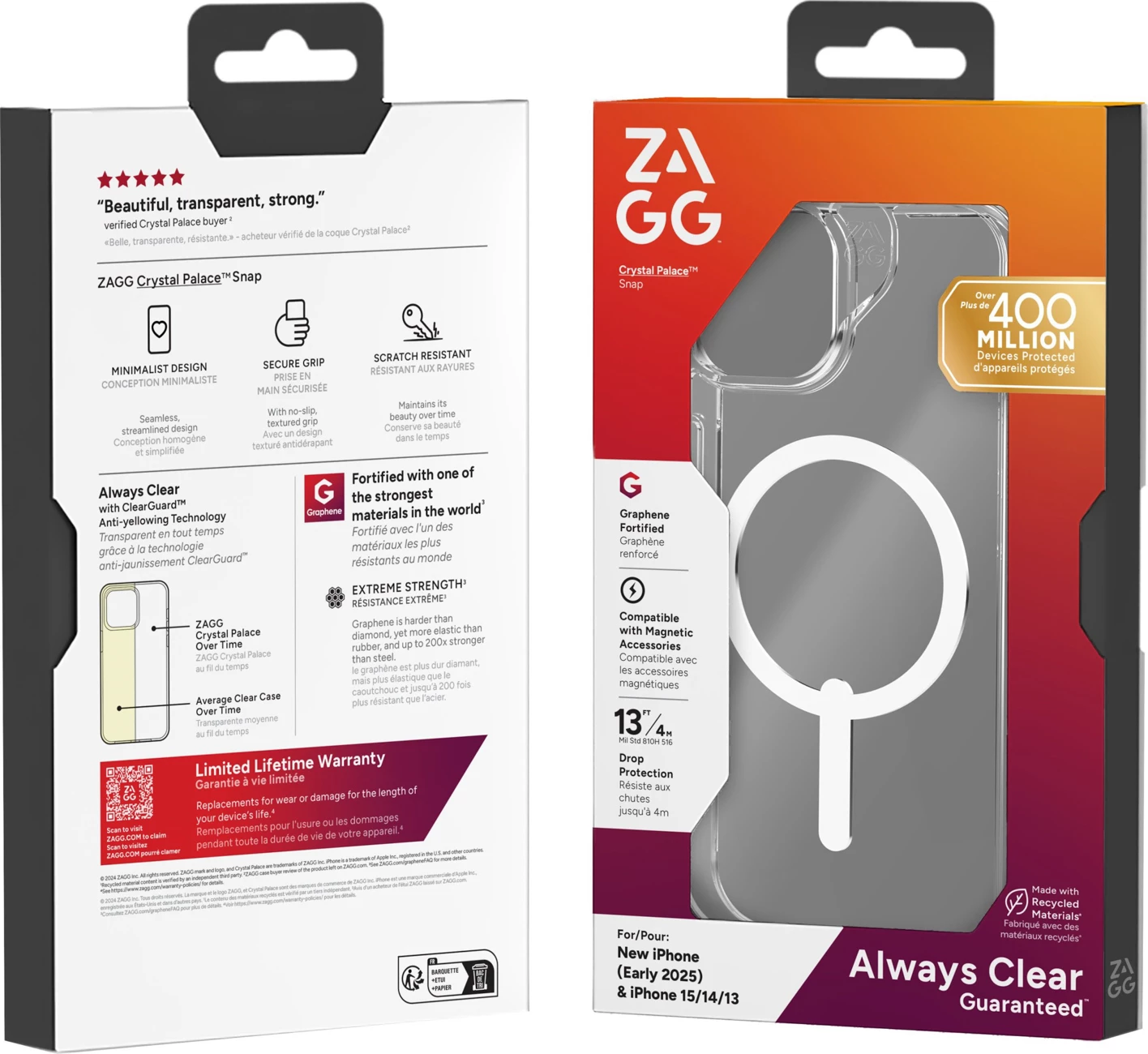 Mbështjellës Zagg Crystal Palace Snap për iPhone 16e/15/14/13, Transparent