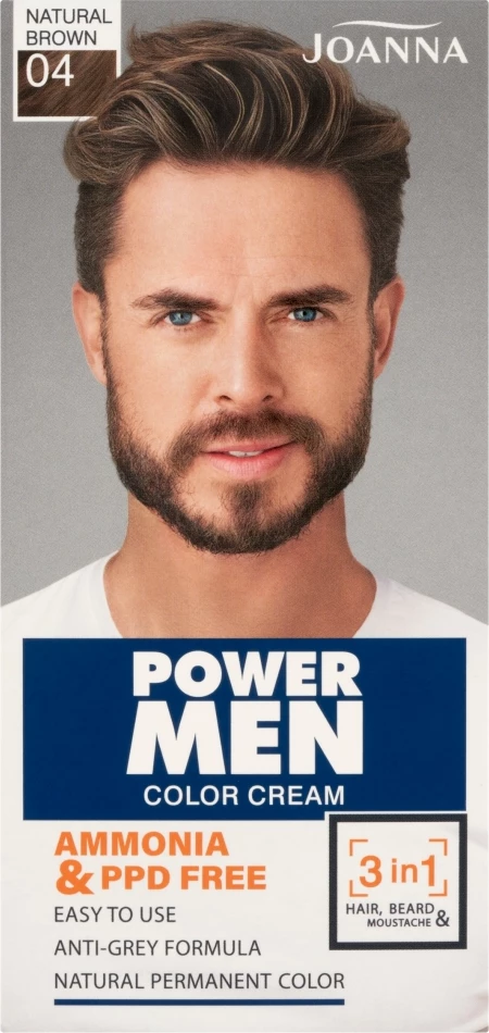 Krem ngjyrosës për flokë për burra Joanna Power Men Color Cream 04 Natural Brown, 30g