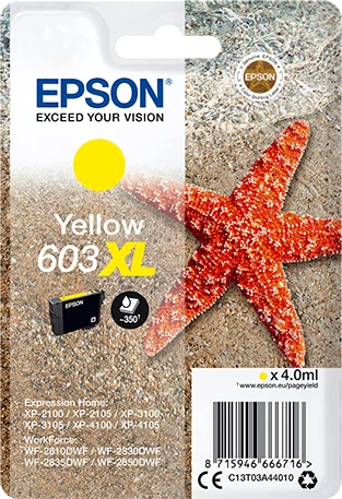 Fishek boje, Epson, 603XL C13T03A44010, 4 ml, rendiment 350 faqe, XL, verdhë