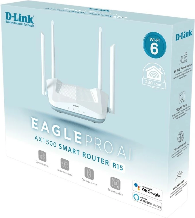 Router D-Link R15 EAGLE PRO AI AX1500, 4 antena, Wi-Fi 6, Bardhë/Azure