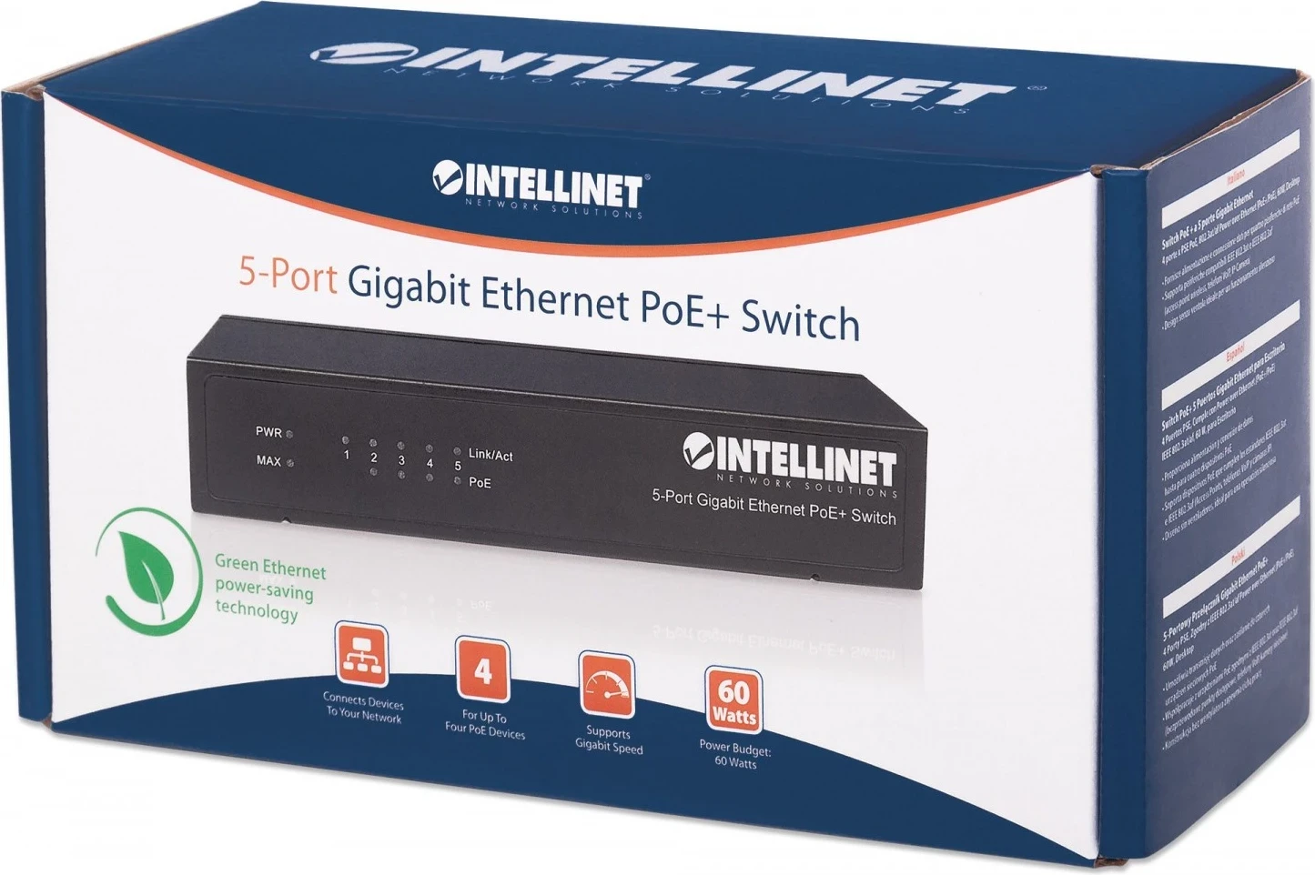 Intellinet 561228 Switch Gigabit PoE+ 5x RJ45 60W
