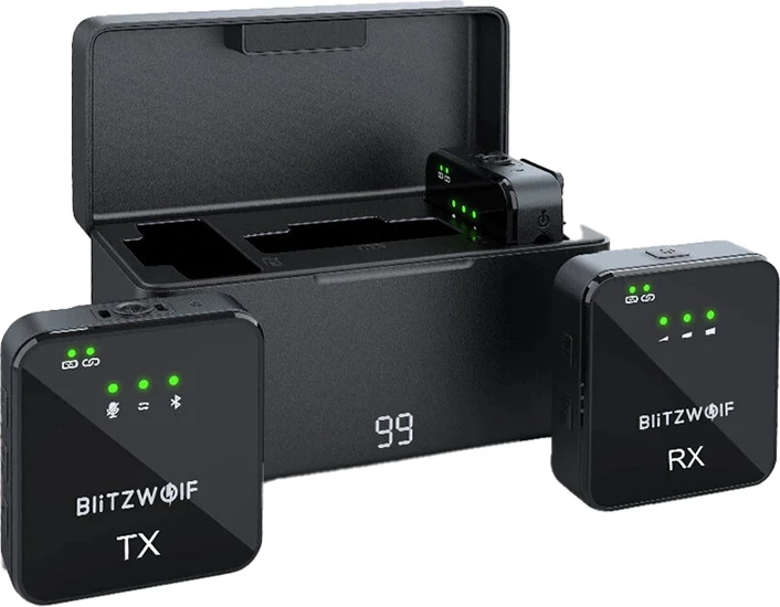 Mikrofon pa tela BlitzWolf BW-SX63, lavalier, 1000mAh, i zi