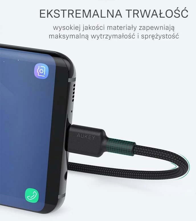 Kabllo USB-C në USB-A AUKEY CB-CA2 OEM 2m PD 60W 3A 20V najlon e zezë set me rrip Velcro