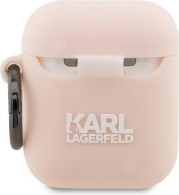 Mbështjellës Karl Lagerfeld për AirPods 1/2, silikon, rozë, me unazë