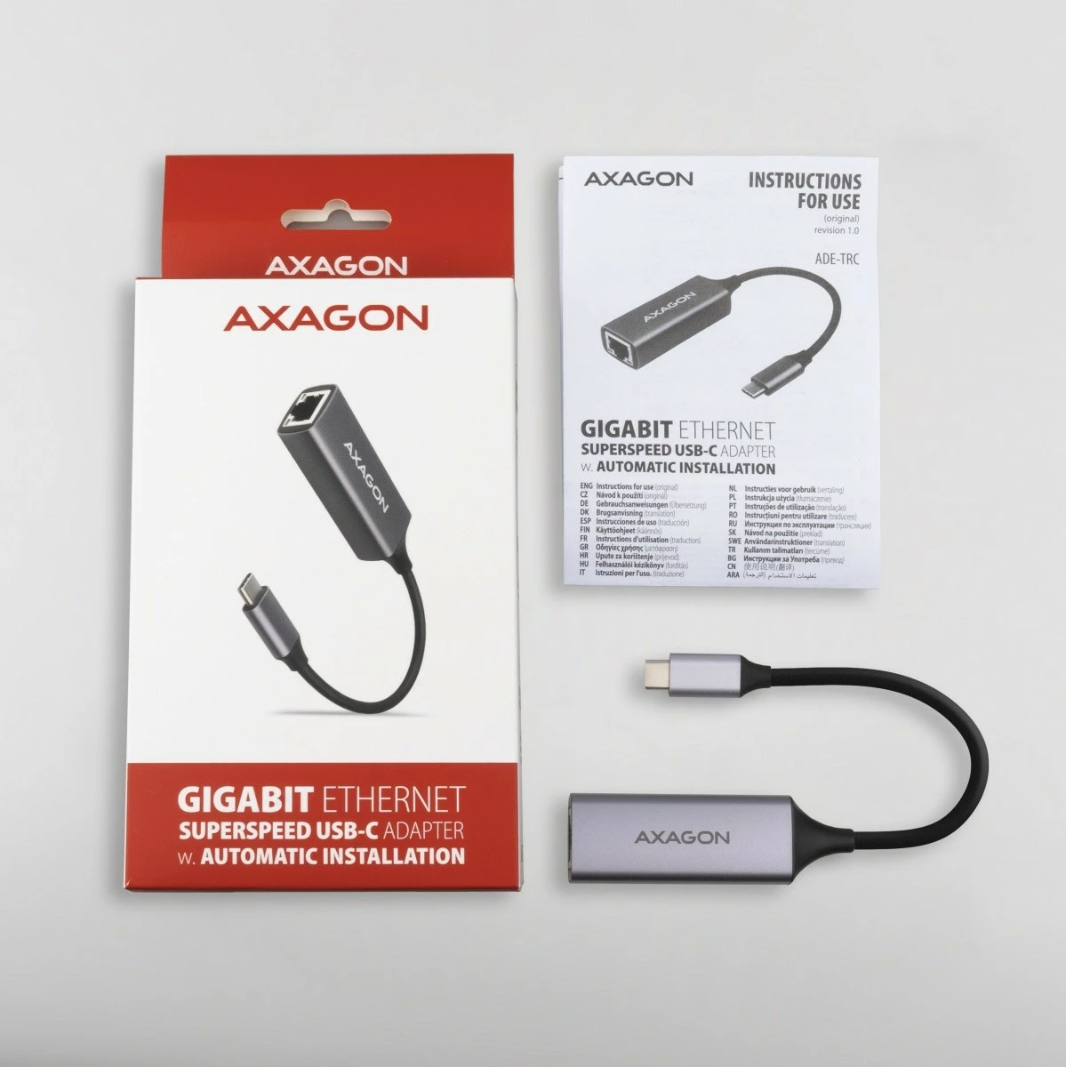 Adapter rrjeti AXAGON ADE-TRC, USB-C 3.2 Gen 1, Gigabit Ethernet, Titanium Gri
