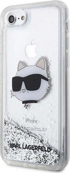 Mbështjellës Karl Lagerfeld KLHCI8LNHCCS për iPhone 7/8/SE 2020/2022, Glitter Choupette, Argjendtë