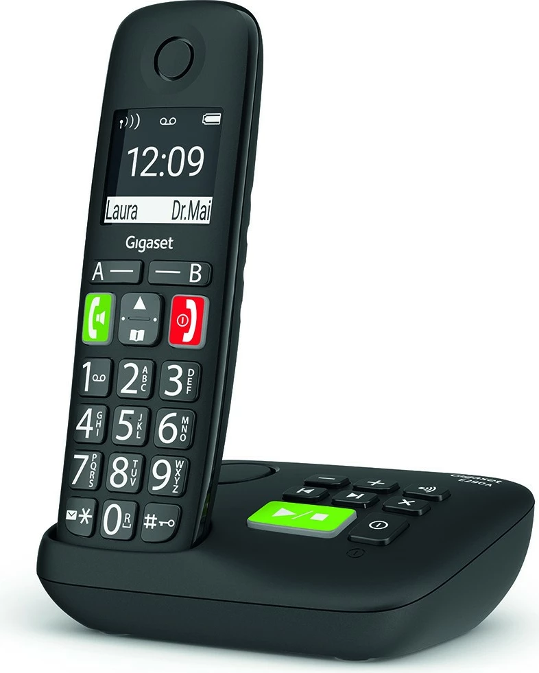 Telefon pa tela Gigaset E290A me sekretar automatik, i zi