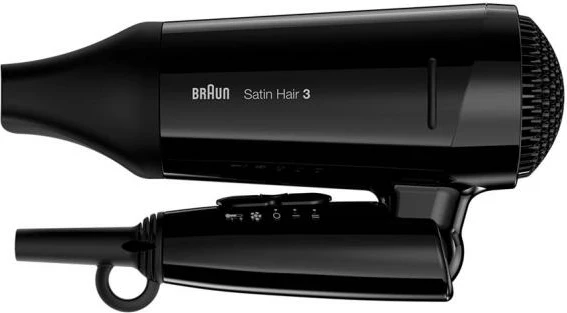 Tharëse flokësh Braun Satin Hair 3 Style&Go HD350 me jone, palosshme, multivoltage, e zezë