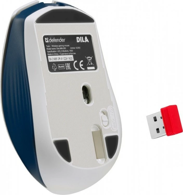 Maus wireless Defender MM-282 DILA, 1800 DPI, RGB, Blu/Bardhë