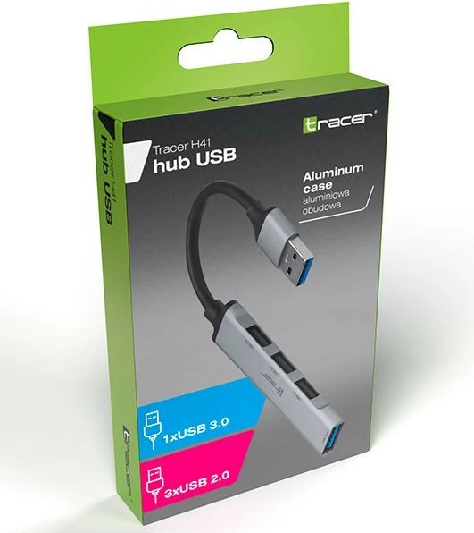 HUB USB Tracer H41, 4 porta, TRAPOD47000, argjendtë