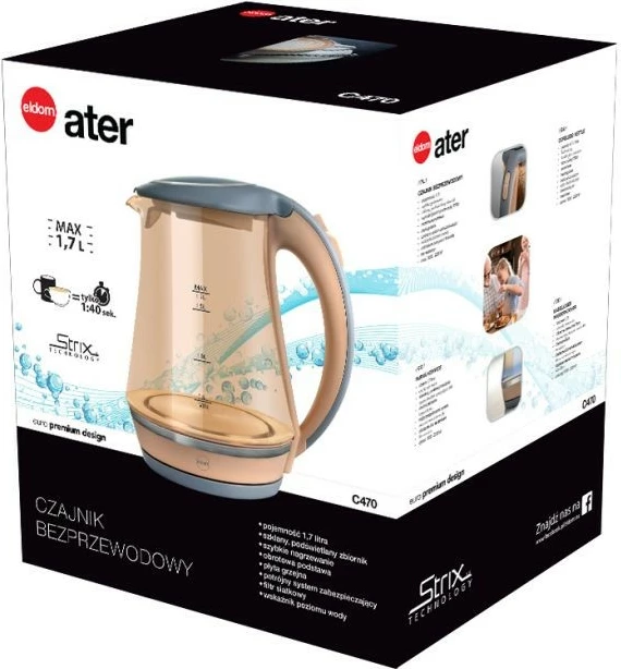 Ibrik elektrik Eldom C470, 1.7L, ecru/gri