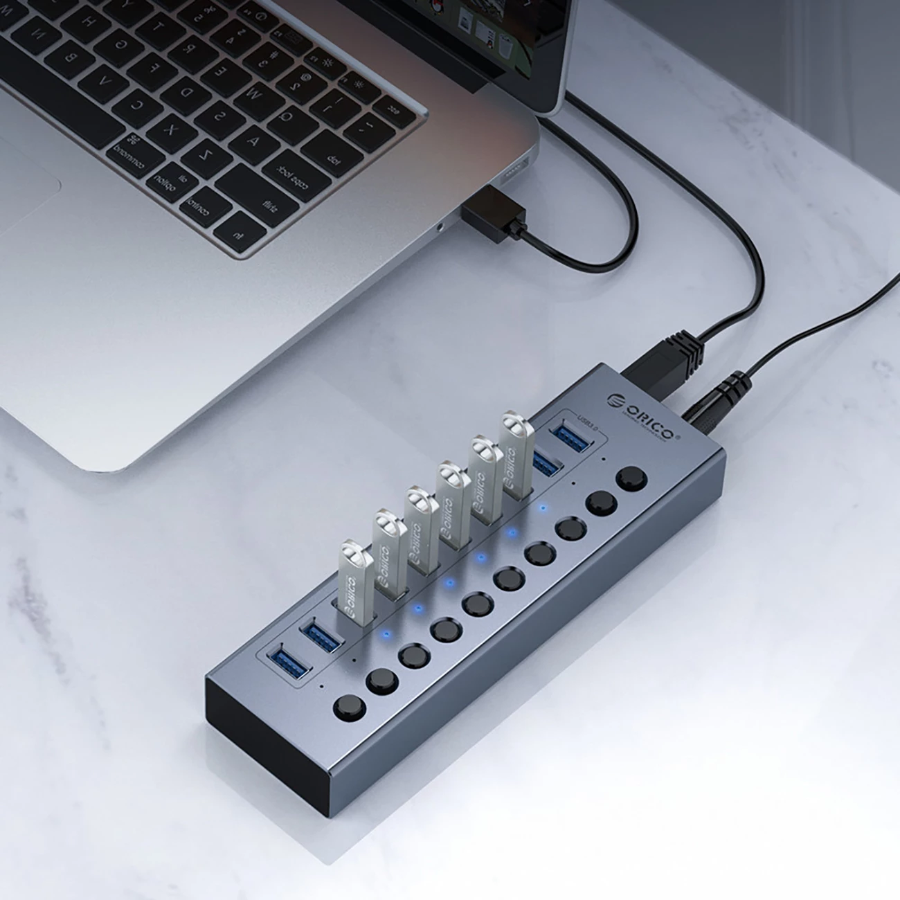 Kasë Orico BT2U3-10AB, 10x USB-A 3.0 me çelësa, Gri