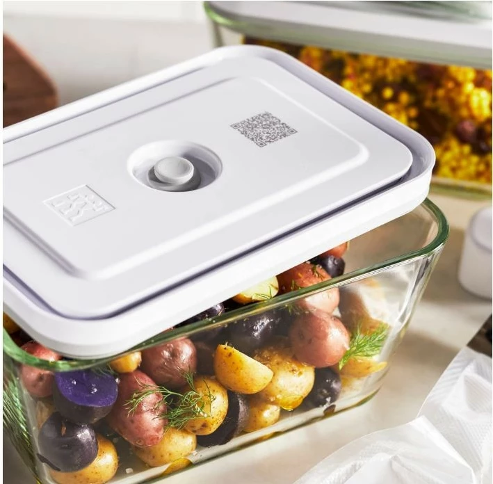 Enë qelqi për ruajtje me vakum, Zwilling Fresh & Save 36803-200-0, 0.95 L, për furrë/mikrovalë/ngrirës, transparente e bardhë