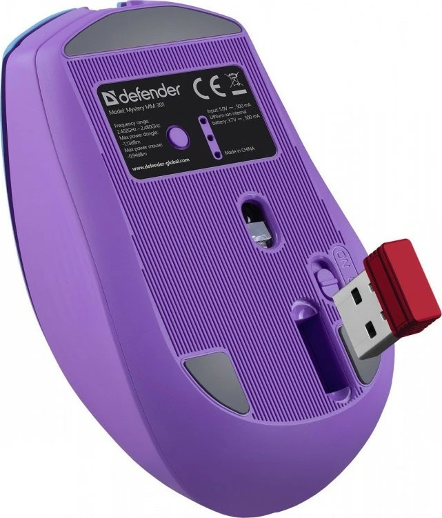 Maus pa tela Defender MM-301 Mystery, Bluetooth/USB, 1600DPI, Violet