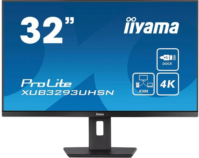 Monitor iiyama XUB3293UHSN-B5 32" 4K IPS USB-C dock me karikim, KVM, LAN e zezë