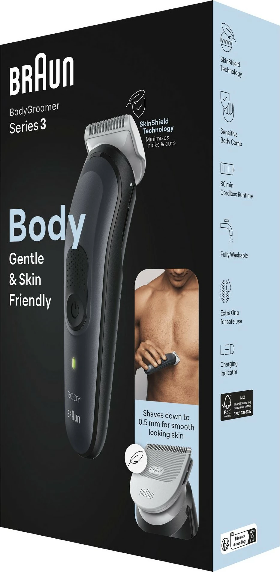 Makinë rroje trupit Braun BodyGroomer 3 BG3340, AC/Bateri, e zezë/gri