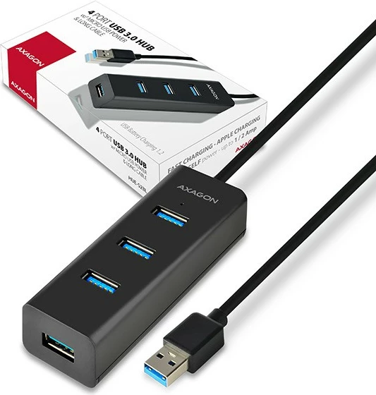 Hub USB 4-portësh AXAGON HUE-S2BL, USB 3.2 Gen 1, 1.2m kabllo, i zi