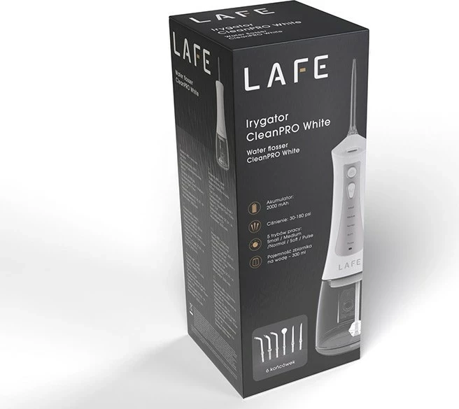 Irigator dhëmbësh Lafe CleanPRO, 2000mAh, 300ml, i bardhë