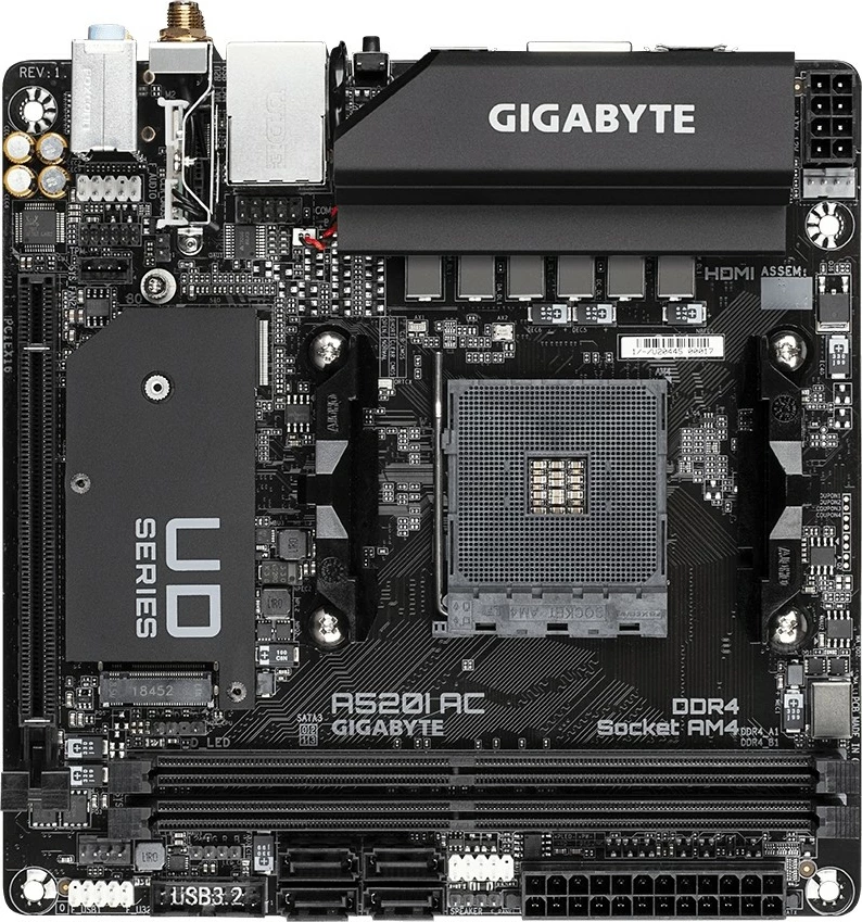 Pllakë amë Gigabyte A520I AC, Socket AM4, DDR4, Wi-Fi, PCIe 3.0 M.2, e zezë