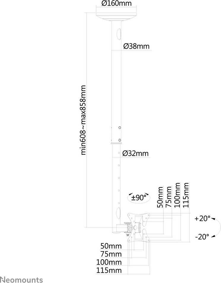 Mbajtës tavani Neomounts, Newstar, FPMA-C050BLACK, 10-30", i zi