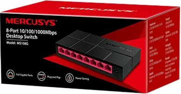 Switch Mercusys MS108G, 8 porta, Gigabit, Desktop, zi-kuqe