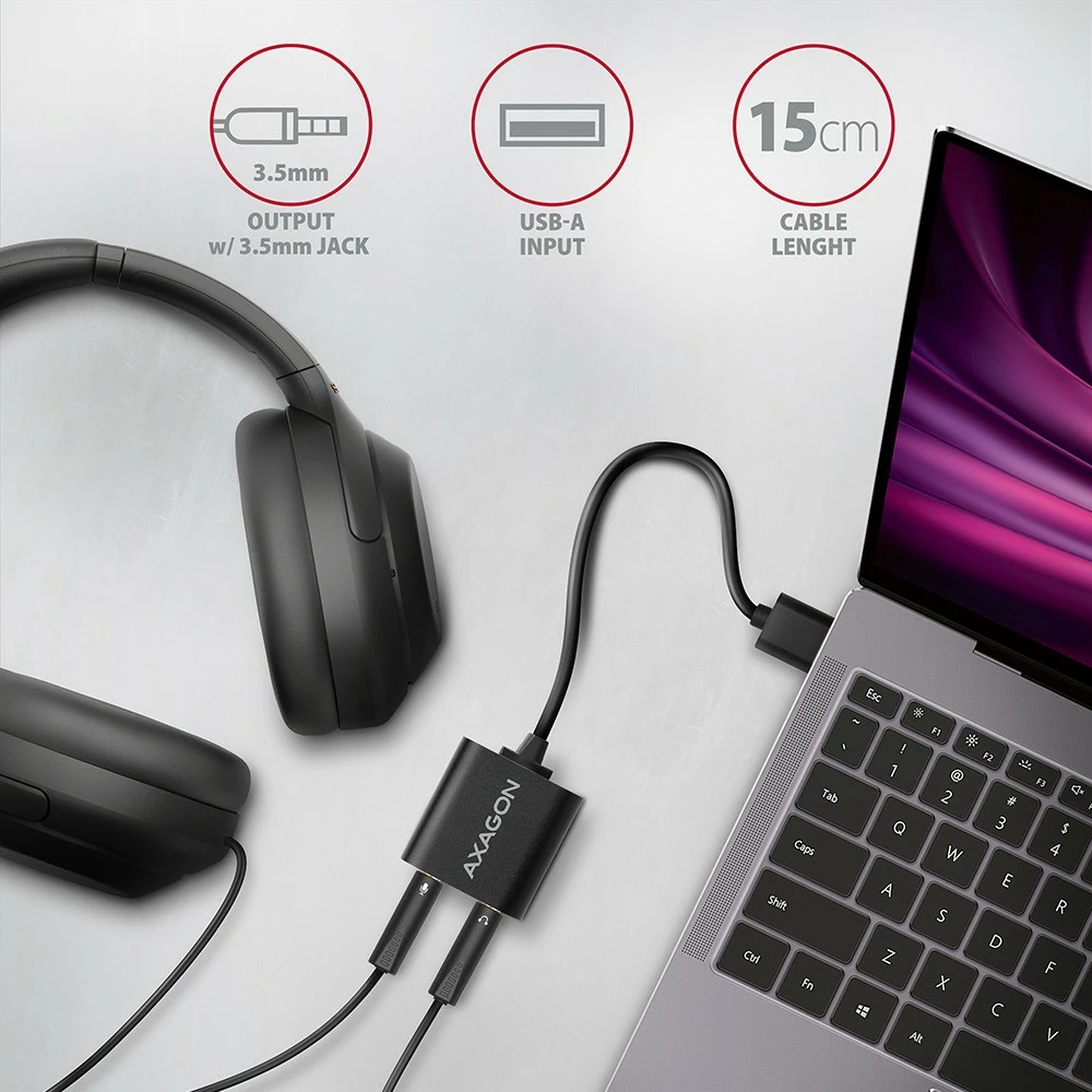 Kartë zanore e jashtme AXAGON ADA-12, USB 2.0, 48kHz/16-bit, metal, kabllo 15 cm, e zezë