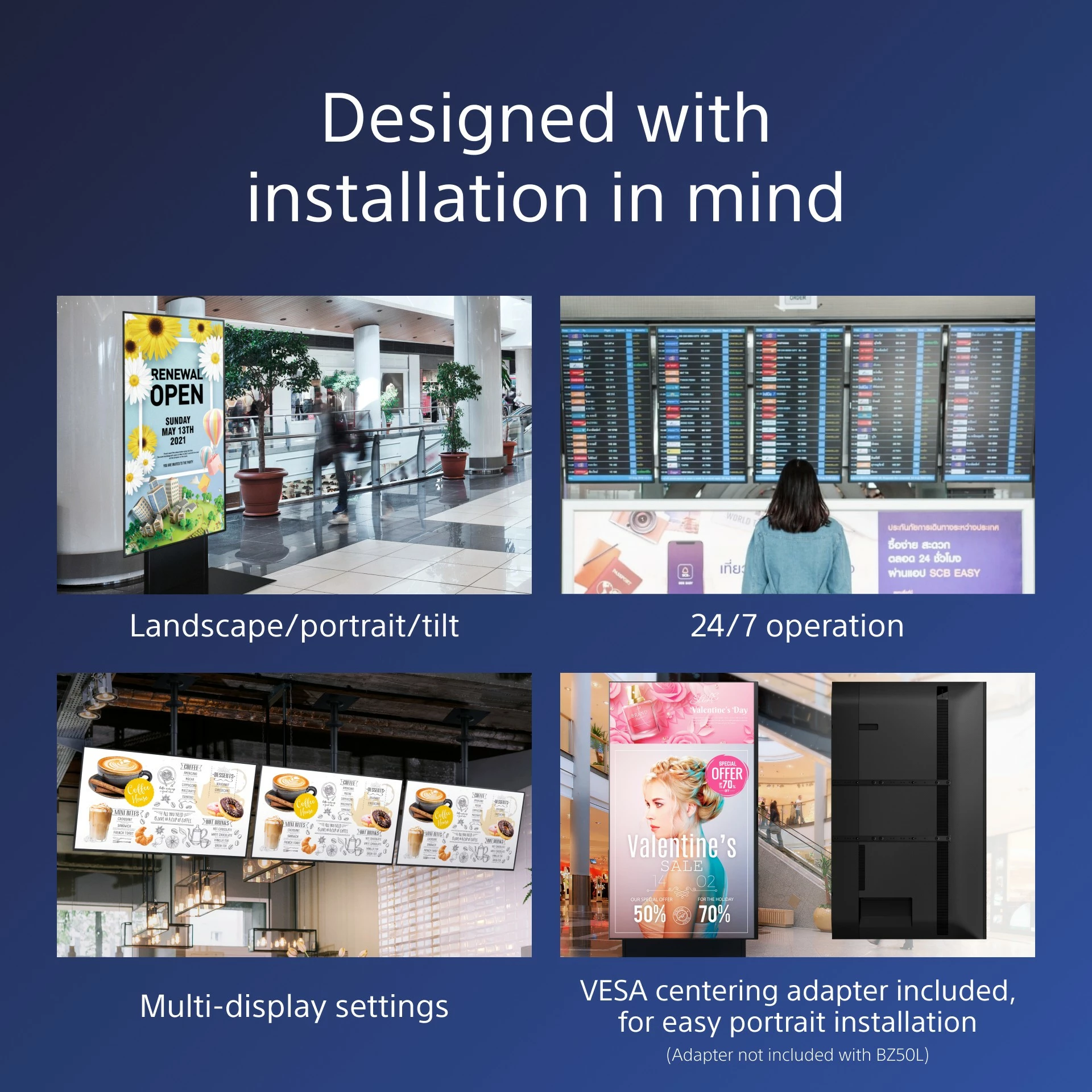 Ekran dixhital Sony FW-85BZ40L, 85", 4K, Wi-Fi, LCD