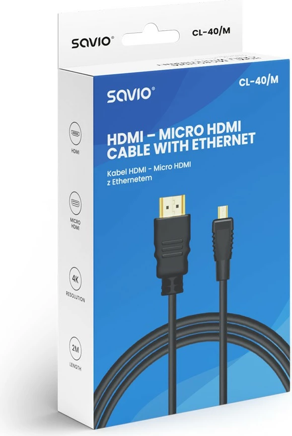 Kabllo HDMI Savio CL-40/M, 2m, HDMI (M) në micro HDMI (M), e zezë