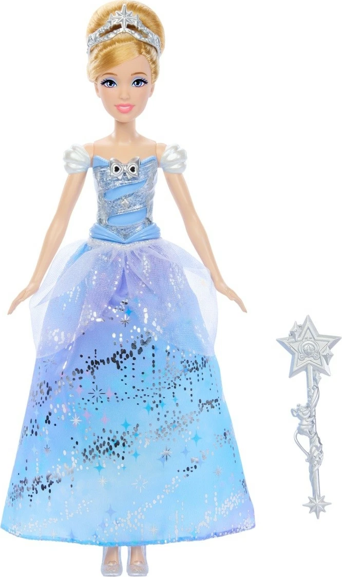 Kukull Disney Princess Cinderella me fustan magjik, Mattel JBF94, me shkop magjik, Blu