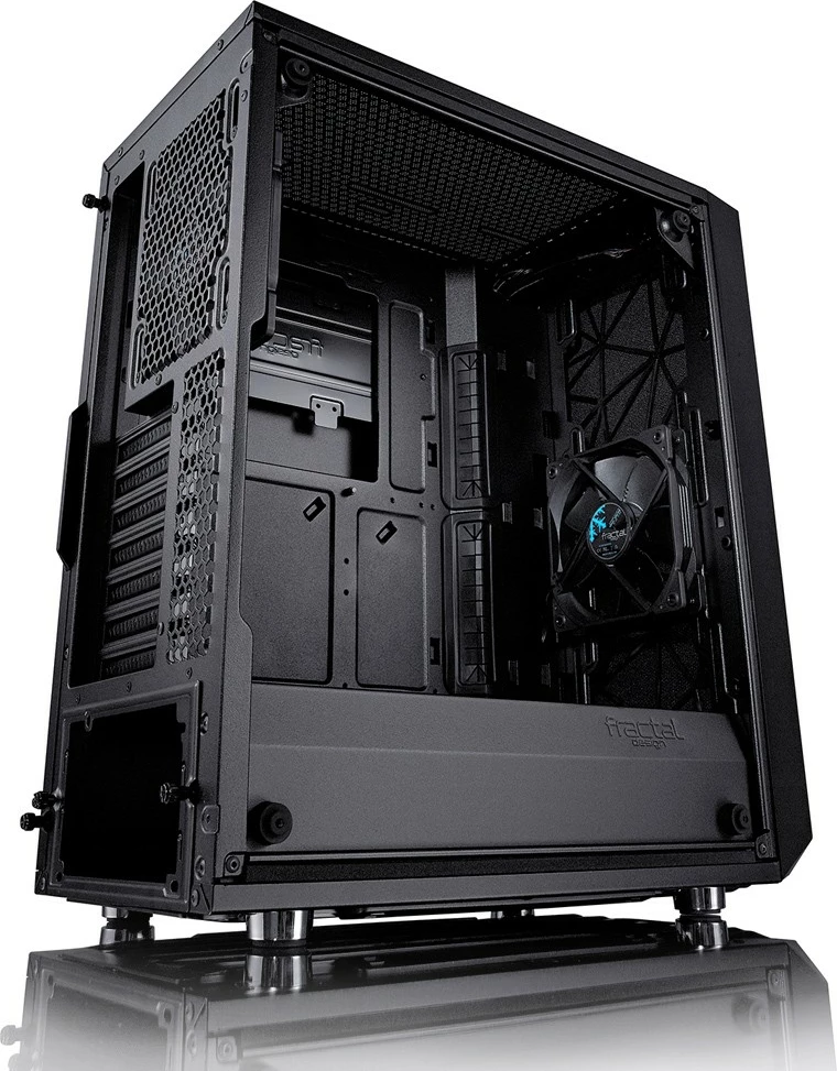 Kasë Fractal Design Meshify C Blackout, Midi Tower, ATX/ITX/mATX, xham i temperuar, e zezë