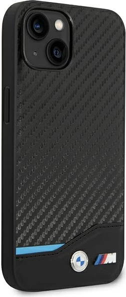Mbështjellës BMW BMHCP14M22NBCK për iPhone 14 Plus 6.7", lëkurë karbon, zi
