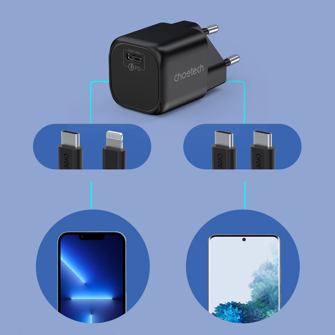 Karikues muri Choetech PD5007, GaN, USB-C, 30W, i zi